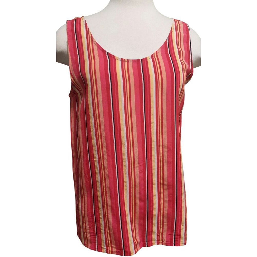 Robbie Bee Red/Yellow Striped Silk Sleeveless Tank Top Med~Lightweight